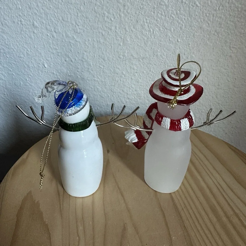 Assorted Christmas Snowman Figurines 4-5 Inch Metal Ceramic Glass Resin Lot Of 5